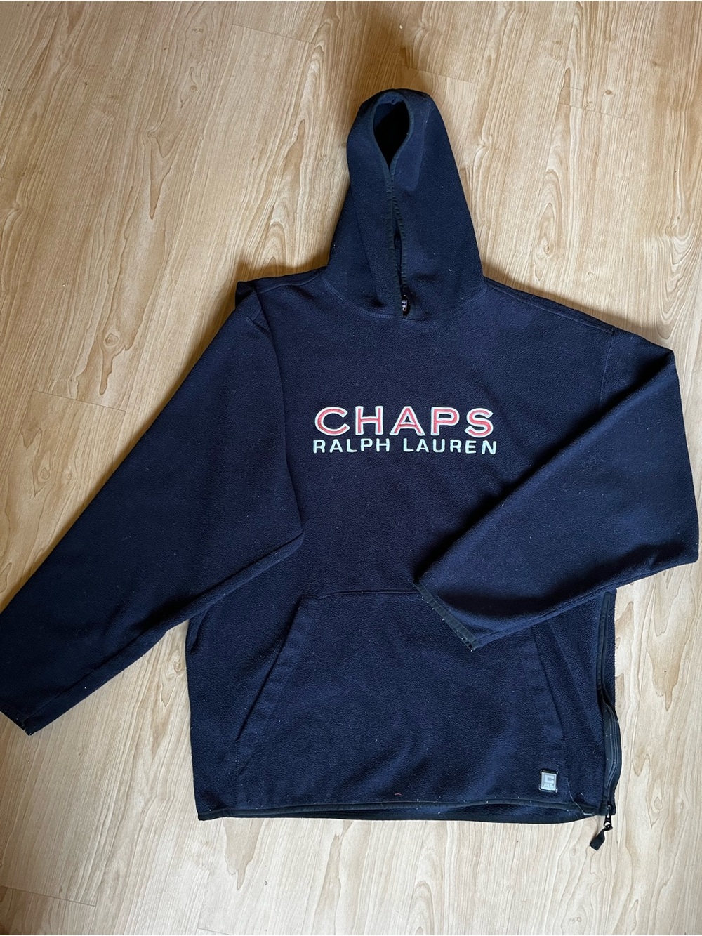 Preppy old money Ralph Lauren Chaps Navy Blue Hooded Pullover size large